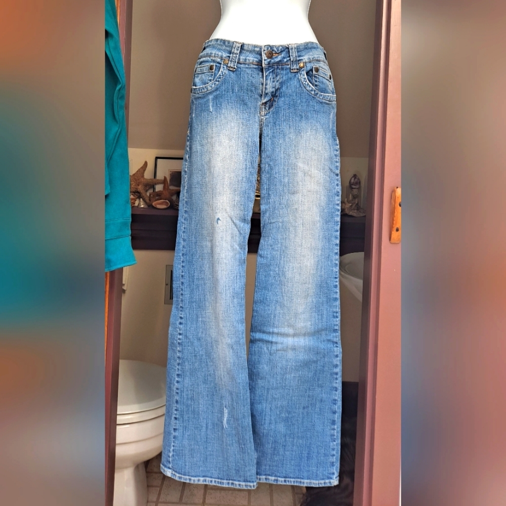HYDRAULIC Dungarees Womens Denim Jeans PLUS SIZE Faded Distressed Boot Leg 11/12
